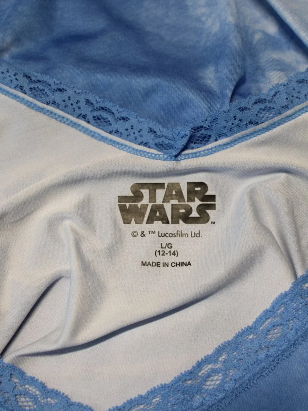 Star Wars R2D2 Nightgown V Neck Sleeveless Blue Tie Dye Lace Trim Extra Large